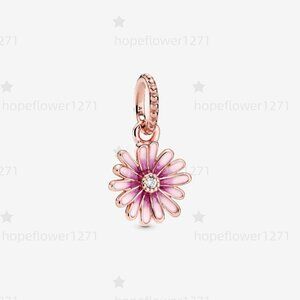 Pandora Daisy plated dangle with clear cubic zirconia and shaded pink enamel!